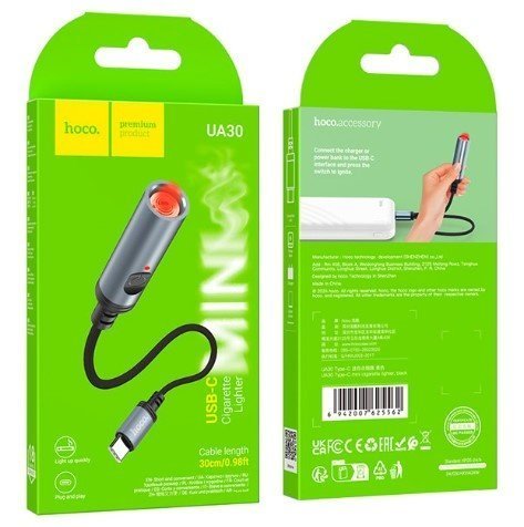 Прикурювач HOCO UA30 Type-C, ЧОРНИЙ