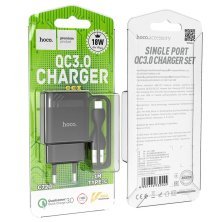 Мережевий зарядний пристрій HOCO C72Q USB QC3.0 + кабель USB - Type-C, чорний