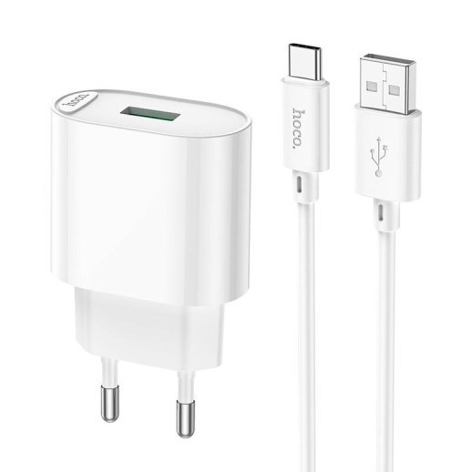 Мережевий зарядний пристрій HOCO C109A QC3.0 + кабель USB - TYPE-C, білий