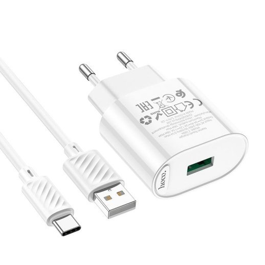 Мережевий зарядний пристрій HOCO C109A QC3.0 + кабель USB - TYPE-C, білий