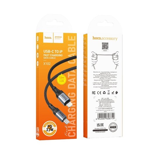 USB-C кабель HOCO X102 Fresh 27W Type-C - Lightning, 1м, чорний