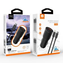 Автомобільний зарядний пристрій WUW T76 1 USB + 1 TYPE-C 38W + кабель TYPE-C - TYPE-C
