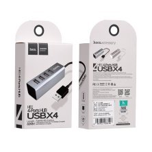 USB HUB HOCO HB1 4В1 Line machine, USB 2.0, 0.8 метри, сталевий