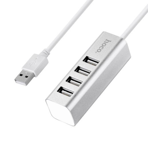 USB HUB HOCO HB1 4В1 Line machine, USB 2.0, 0.8 метри, сталевий