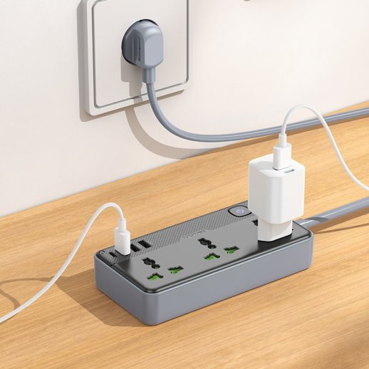 Сетевой удлинитель Borofone BAC2A (3USB/1Type-C/3xSocket) 1,5м (черный)