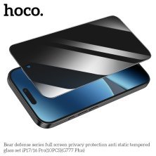 Скло антистатичне загартоване HOCO G777 Plus Bear Defense privacy protection для телефону APPLE iPhone 16 PRO | iPhone 17 6.3"
