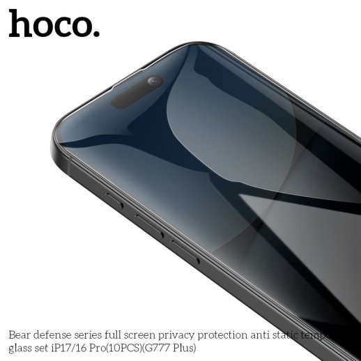 Скло антистатичне загартоване HOCO G777 Plus Bear Defense privacy protection для телефону APPLE iPhone 16 PRO | iPhone 17 6.3"