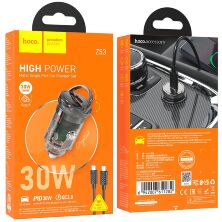 Автомобільний зарядний пристрій Hoco Z53 Type-C PD 30W + кабель Type-C - Type-C, чорний