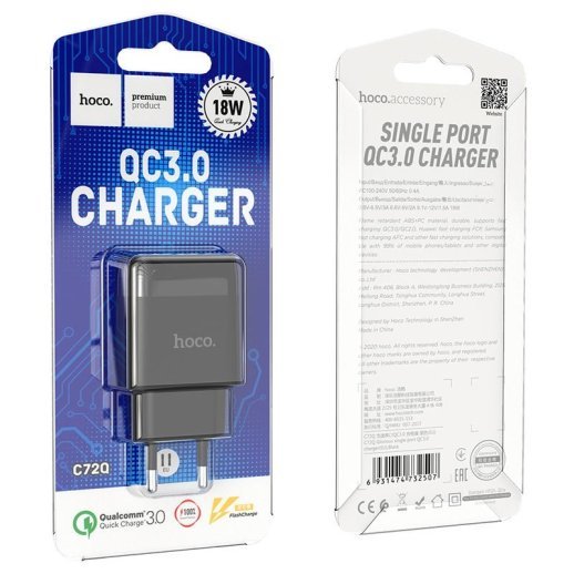 Мережевий зарядний пристрій HOCO C72Q USB QC3.0, чорний