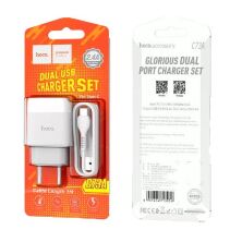 Мережевий зарядний пристрій HOCO C73A 2 USB 2.4A + КАБЕЛЬ USB - Type-C білий