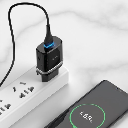 Мережевий зарядний пристрій HOCO C12Q SMART USB QC3.0 + кабель USB - TYPE-C, чорний