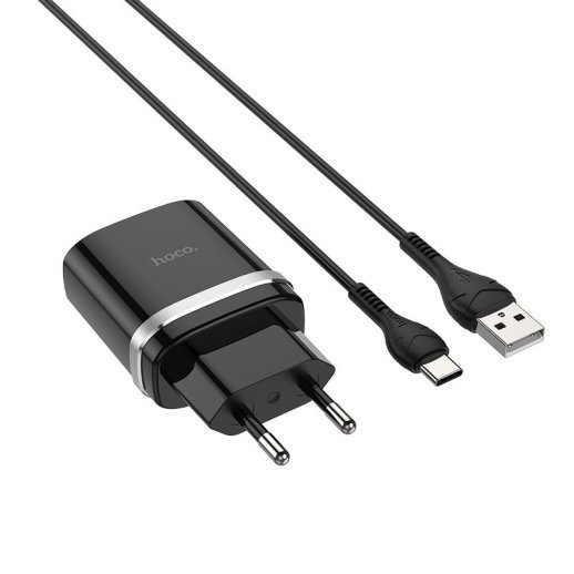 Мережевий зарядний пристрій HOCO C12Q SMART USB QC3.0 + кабель USB - TYPE-C, чорний