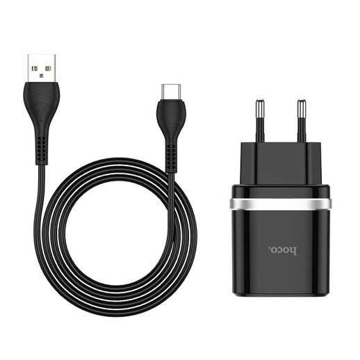 Мережевий зарядний пристрій HOCO C12Q SMART USB QC3.0 + кабель USB - TYPE-C, чорний