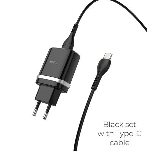 Мережевий зарядний пристрій HOCO C12Q SMART USB QC3.0 + кабель USB - TYPE-C, чорний
