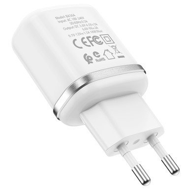 Мережевий зарядний пристрій BOROFONE BA36A High speed single port QC3.0, БІЛИЙ