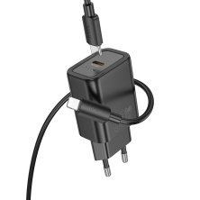 Мережевий зарядний пристрій HOCO N62 Gentle TYPE-C PD 30W + КАБЕЛЬ TYPE-C - LIGHTNING, чорний