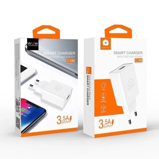 Мережевий зарядний пристрій WUW C186 USB 3.5A БІЛИЙ