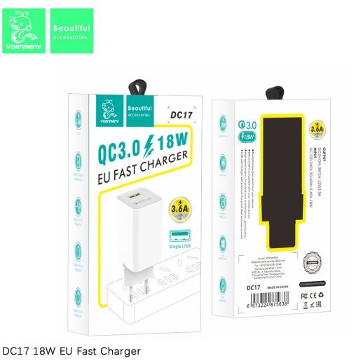 Мережевий зарядний пристрій DENMEN DC17 3.6A USB QC3.0 18W