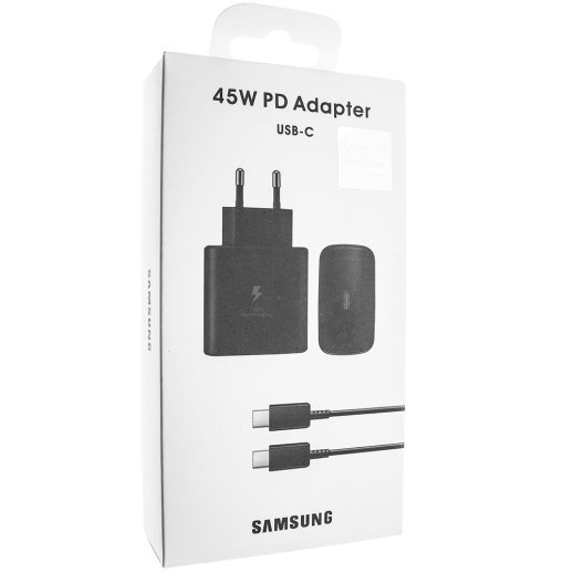 Мережевий зарядний пристрій SAMSUNG NOTE 20 2в1 45W original + кабель TYPE-C - TYPE-C, чорний в упаковці