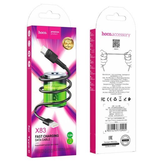 USB кабель HOCO X83 USB - Type-C 1 MЕТР ЧОРНИЙ