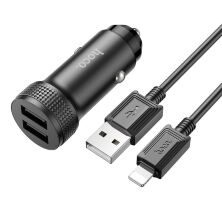 Автомобільний зарядний пристрій HOCO Z49 2USB 2,4A + кабель USB - Lightning, чорний