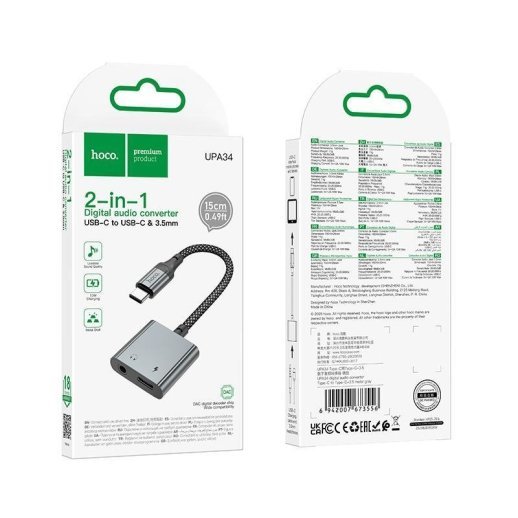 Переходник AUDIO HOCO UPA34 Type-C - Type-C Power + Jack 3.5 (серый)
