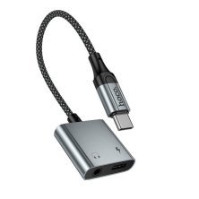 Переходник AUDIO HOCO UPA34 Type-C - Type-C Power + Jack 3.5 (серый)
