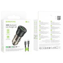 Автомобільний зарядний пристрій BOROFONE BZ25 TYPE-C PD 38W / USB QC3.0 + кабель TYPE-C - TYPE-C, чорний