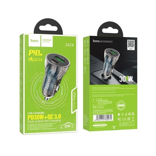 Автомобільний зарядний пристрій HOCO Z47A PD 30W TYPE-C / USB QC 3.0, чорний