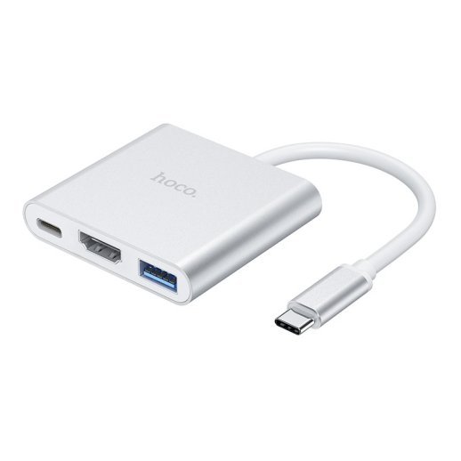 Адаптер-концентратор HOCO HB14 Easy Use Type-C - USB3.0 + HDMI + PD, алюминиевый корпус (серый)