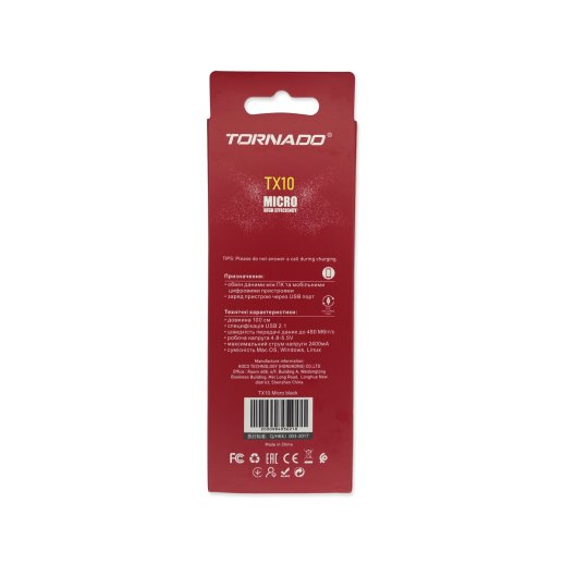 USB Cable TORNADO TX10 Тканевая Оплётка Micro 2.4A/1m
