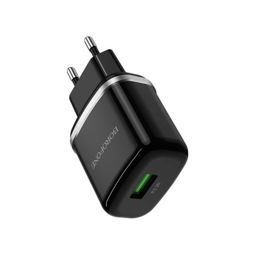 Мережевий зарядний пристрій BOROFONE BA36A High speed single port QC3.0, ЧОРНИЙ