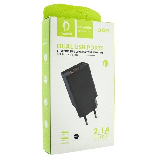Мережевий зарядний пристрій DENMEN DC02 2.1A 2USB ЧОРНИЙ