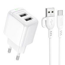 СЗУ Borofone BAS41A (2USB/2,4A) + USB - Type-C (белый)
