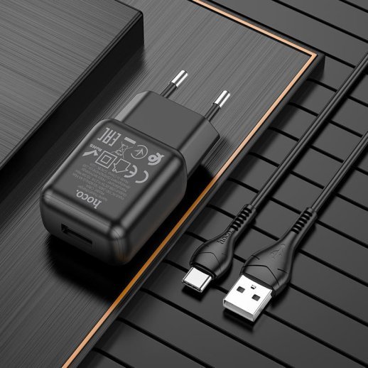 Мережевий зарядний пристрій HOCO C96A USB 2.1A + КАБЕЛЬ USB - Type-C чорний